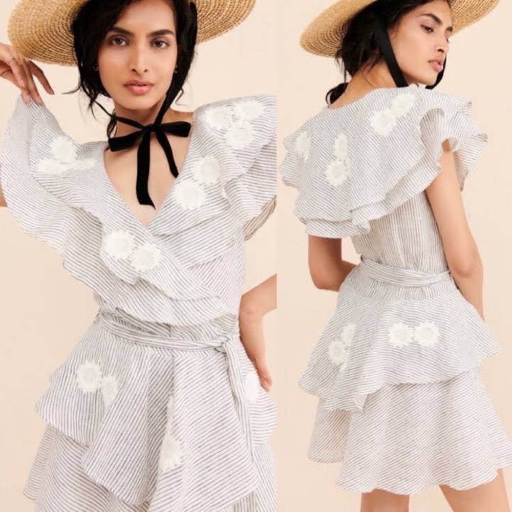 Innika Choo Field of Flowers Linen Flutter mini dress NWOT